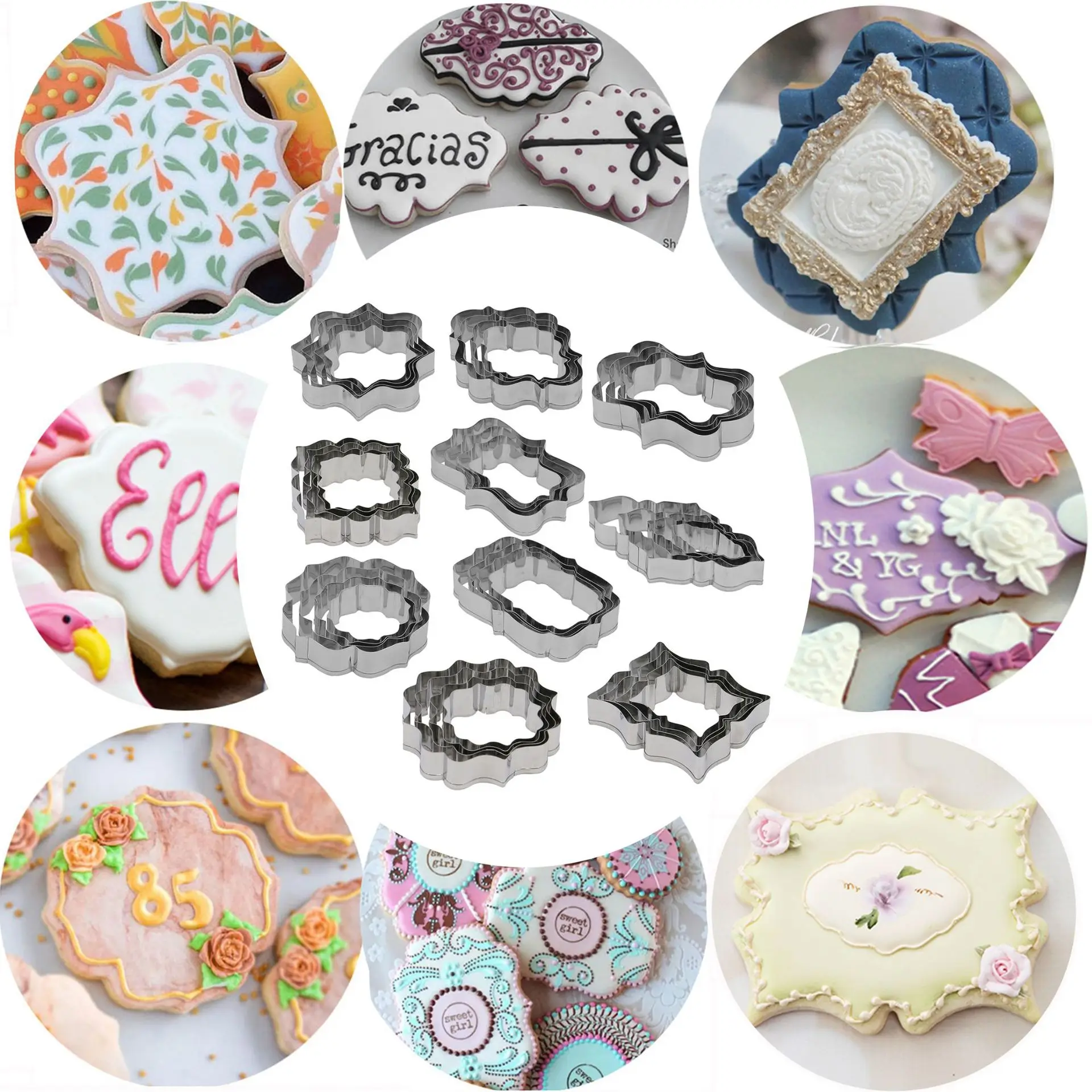 polymer clay cutter Stainless Steel Cake Fondant Mould European style mirror frame blessing border Shape Mold cookie Tools | Дом и сад