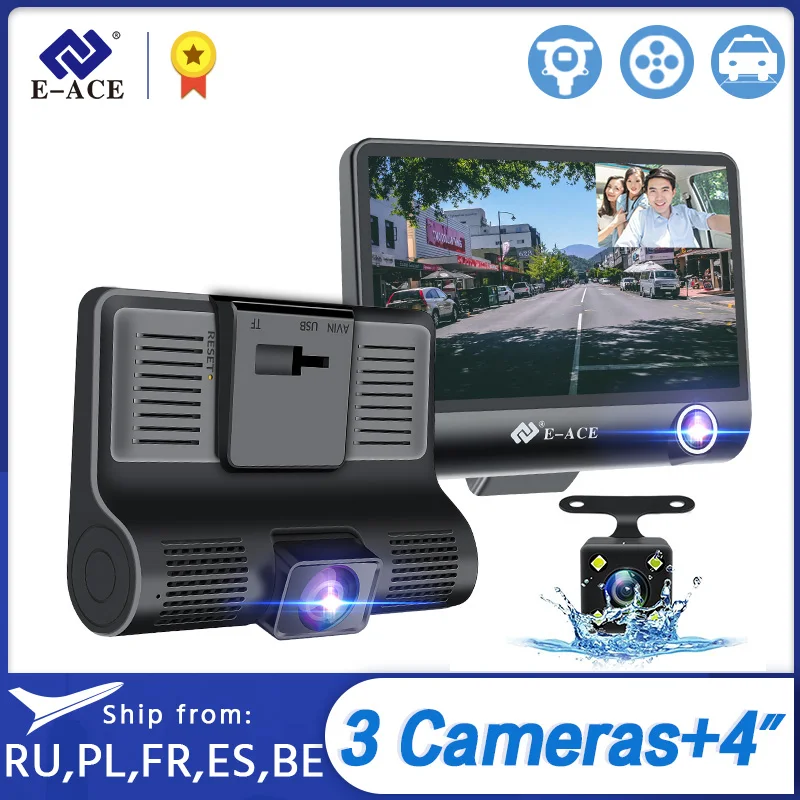 E ACE B28 Car Dvr Dash Cam 4.0 Inch Video Recorder Auto Camera 3 Camera Lens With Rear View Camera Registrator Dashcam DVRs|dash camera|camera for cardvr dash camera - AliExpress
