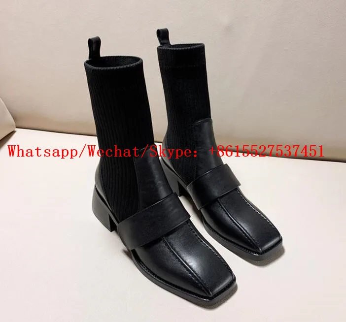 Женская обувь для подиума; коллекция года; дизайн; Botas Mujer; 4 цвета; зимние ботинки с квадратным носком; женские ботильоны на не сужающемся книзу массивном каблуке; Botines