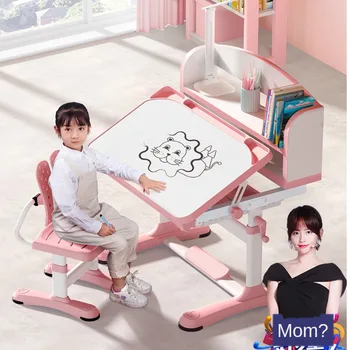 

Storage bookshelf children's learning table upright foot home desk hand lift Primary School student desk writing desk and chair