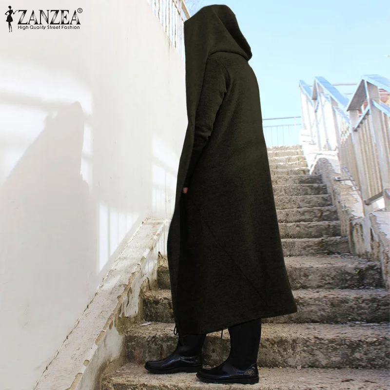 Women's Hooded Coats ZANZEA Autumn Asymmetrical Trench Casual Parkas Female Solid Open Stich Maxi Overcoats Oversized Tops