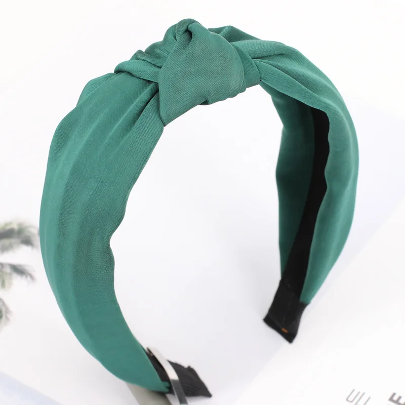 Dark green Hairband Однотонный медный аммиачный тканевый обруч для женщин простой завязанный женский ободок для волос модные аксессуары для волос для девушек аксессуары B657 - Цвет: Dark green Hairband