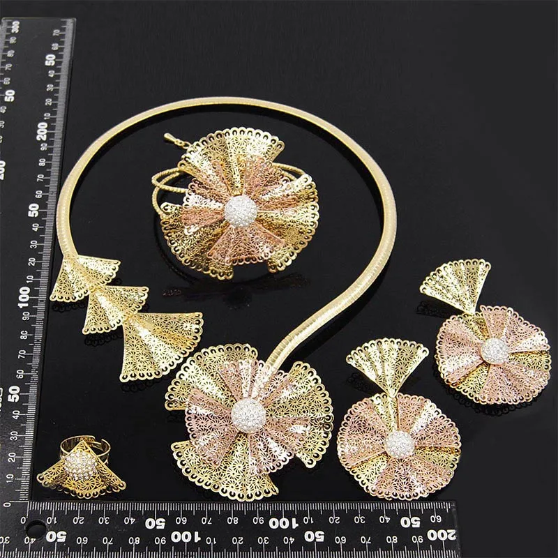 Yulaili Новая Мода Дубай ювелирные наборы кристаллы цинковый сплав ожерелье серьги браслет кольцо Африканский нигерийский женский свадебный подарок