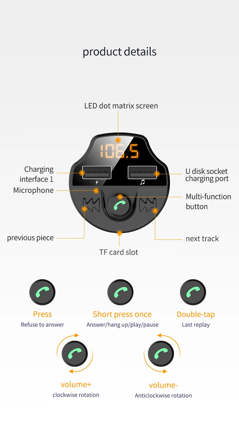 LCAV fm-передатчик Авто Handsfree Usb Bluetooth автомобильные голосовые подсказки Встроенный микрофон светодиодный дисплей частоты