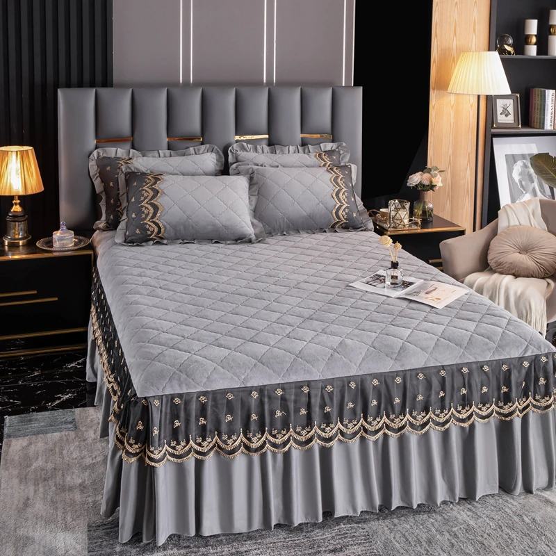 New Thicken Crystal Velvet Bed Skirt European Style 1pc Bedspreads