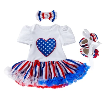

0-24M Newborn Baby Girl Summer Clothes Set Short Sleeve Romper Pettiskirt Cotton Rompers Independence Day Festival Party Dress