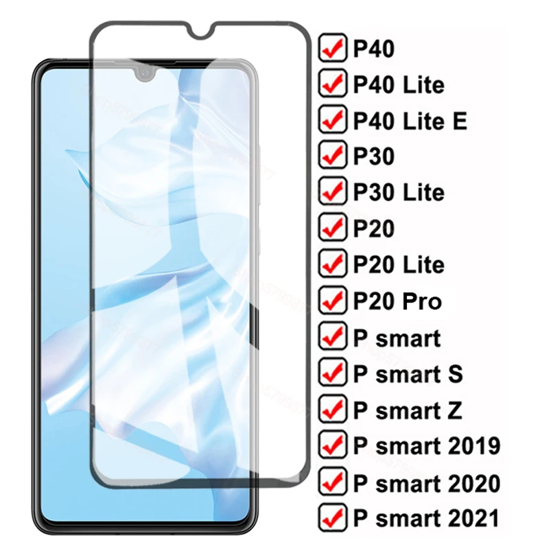 Защитное стекло 9D для Huawei P30 P40 Lite E P20 Pro закаленное P Smart 2019 Psmart Z S 2020 2021 стеклянная