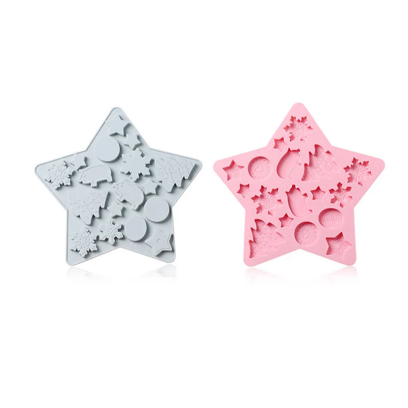 

Christmas Silicone Mold Five-pointed Star Snowflake Shape, Chocolate Mold Children's Food Supplement Cake Decoration Baking Tool