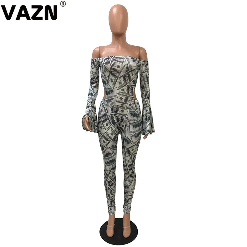 VAZN FM1198 Hot Unusual Hollow out Outspoken Sexy Club Novelty Fashion Full Sleeve Backless Women Skinny Long Pencil Jumpsuits