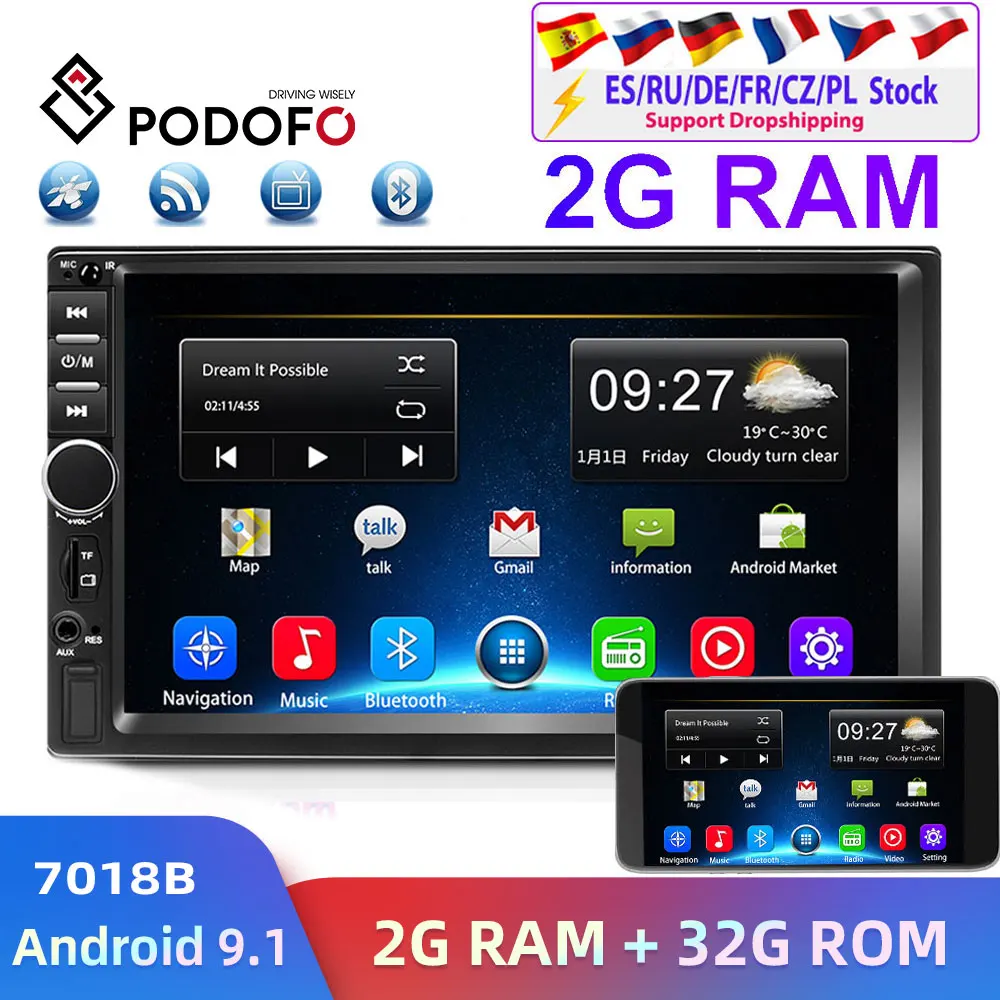 Podofo 2din автомобильный Радио Android GPS Navi Wifi Автомобильный мультимедийный плеер