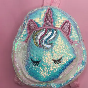 

Silver Shiny Sequin Backpack Paillette Unicorn Design Satchel Adorable Bookbag Fashion Cute Kids Travel Small School Bag