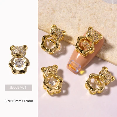 Beating Heart Nail Art Charms Crystals Rhinestones Gold/Sliver Rotatable Bear Nails Supplies Alloy Nail Zircon Decorations