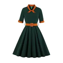 Sisjuly женские зеленые платья в стиле ретро, женские винтажные платья с бантом и воротником, лоскутные платья длиной до колена, офисные платья для девушек, шикарные элегантные