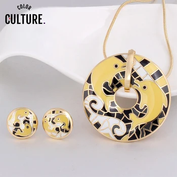 

New Brand Exclusive Beautiful Color Jewelry Sets for Women Dolphin pattern Costume Gilded Ename Birthday Gift (Necklace, Earring