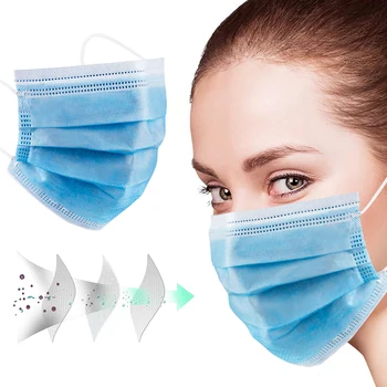 

Disposable Protective Masks 3 Layer Nonwove Ply Filter Safety Hygiene Mouth Face Mask Anti-Dust Anti-flu Meltblown Earloop Maska