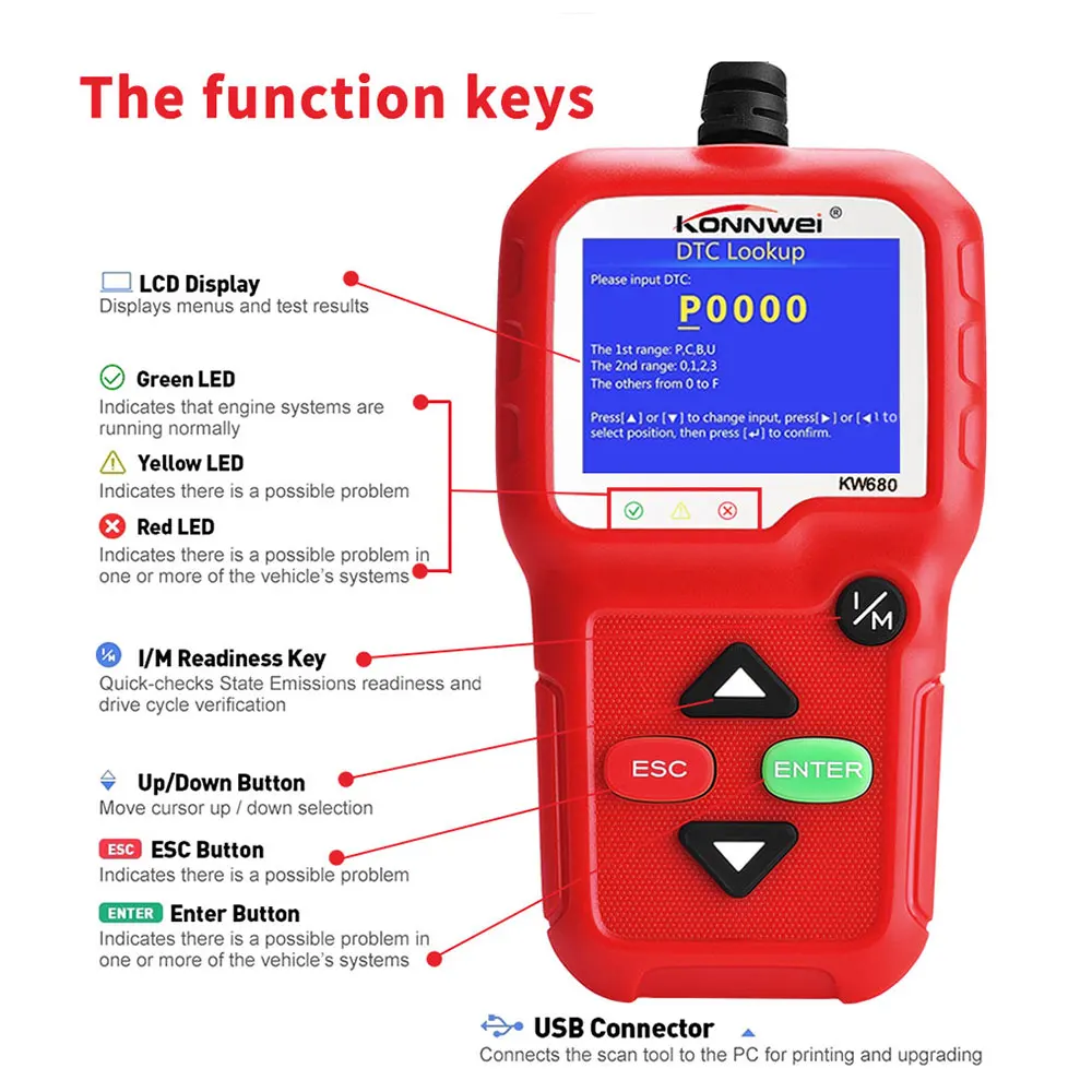Vehemo OBD2 автомобильный сканер для диагностики для KONNWEI KW680 Универсальный Автомобильный диагностический двигатель чтение код инструмента ошибки