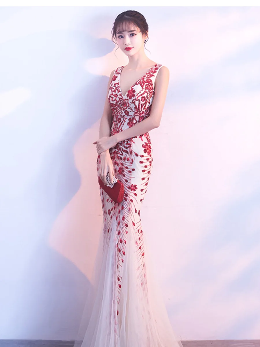 Вечернее платье с двойным v-образным вырезом, без рукавов, robe De Soiree, длина до пола, вечерние платья с блестками, элегантное торжественное платье F244-1