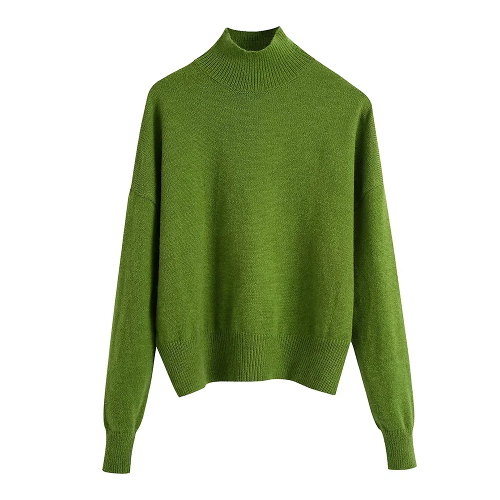 cardigan for women KPYTOMOA Women Fashion Soft Touch Loose Green Knitted Sweater Vintage High Neck Long Sleeve Female Pullovers Chic Tops striped sweater