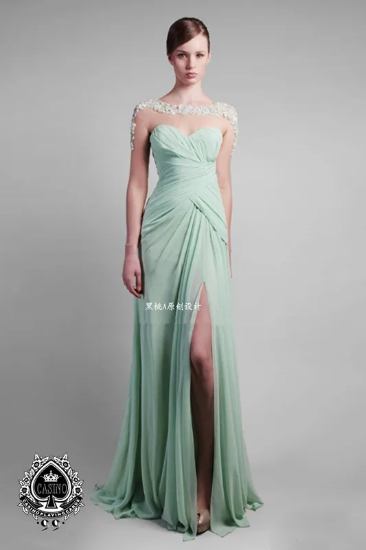 vestidos long sleeve Design Floor Length sexy backless lace appliques long chiffon Formal gown bridesmaid dresses
