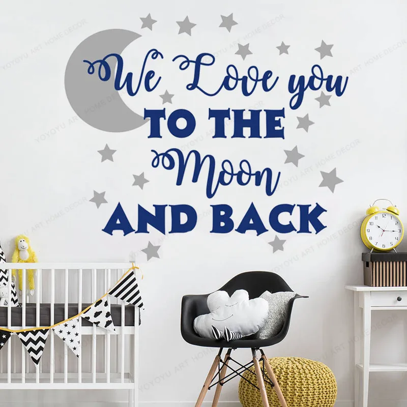 

we love you to the moon and back decor kids room wall decal moon and star boys bedroom vinyl wall sticker HJ1177