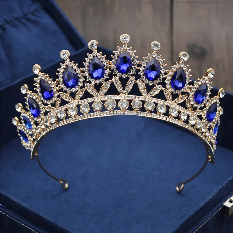 Барокко Винтаж Синий Кристалл невесты корона для женщин головной убор свадебные диадемы и короны свадебные украшения для волос аксессуары Корона Мода