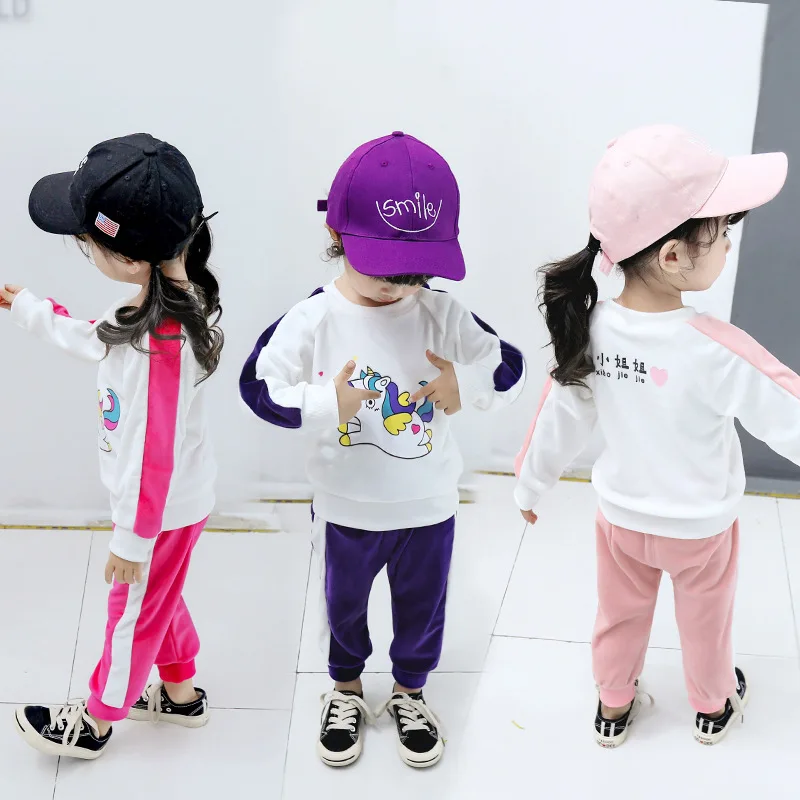 

2019 New Style Korean-style Cotton Children of Clothes Female Baby Hoodie Two-Piece Set Spring And Autumn Long-sleeve Suit