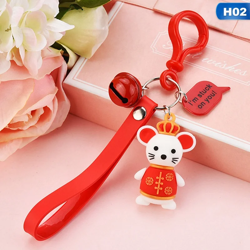 Year Of The Rat Lucky брелок для ключей мышь для женщин искусственный мех кролика Шар пушистый помпон меховой брелок Шарм подарки на год - Цвет: H02