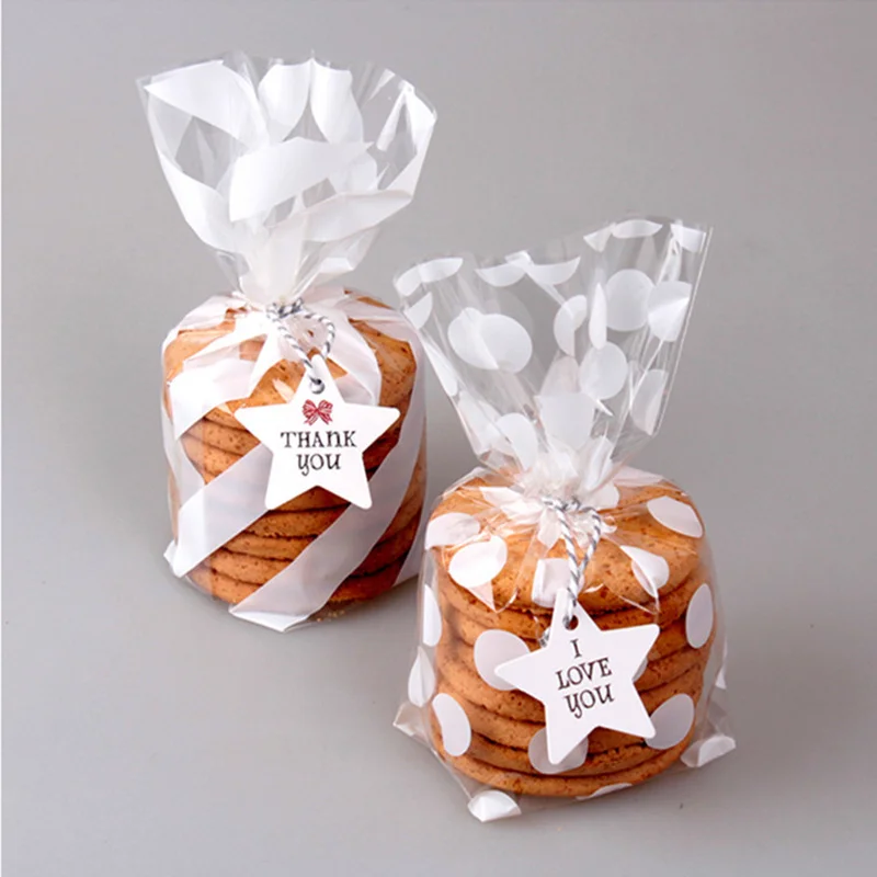 

100pcs / Set of Striped Polka Dot Candy Party Gift Bag Wedding Cookie Bag Birthday Party OPP Gift Candy Bag