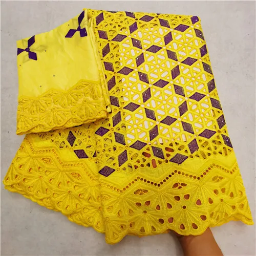 yellow Белый швейцарский вуаль кружева в швейцарском стиле tissu дентель Нигерия кружева хлопок кружевной материал для африканских женщин свадебная ткань 7 ярдов/лот - Цвет: yellow