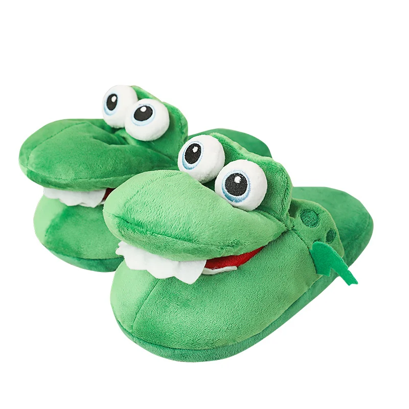 

New Style Crocodile Cotton Slippers With Moving Mouth, Funny Non-slip Home Cotton Shoes, Gifts Plush Toy Slippers, Winter Ladies