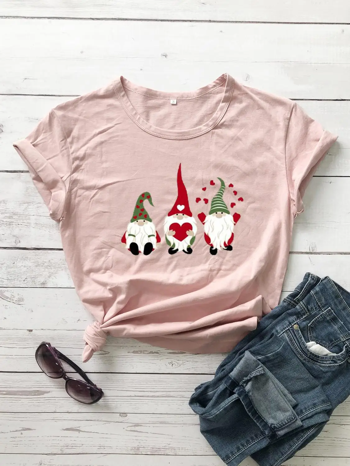 Gnomes футболка ко Дню Святого Валентина Любовь гномов красочные футболки на тему дня св. Валентина для женщин мода гранж Эстетическая хлопок футболки топы