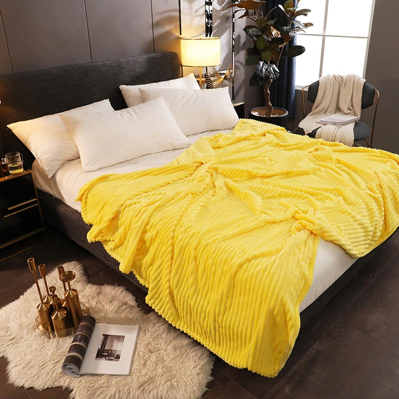  Blankets For Beds Solid Yellow Blue Grey Color Soft Warm Square Flannel Blanket Fleece Blankets And