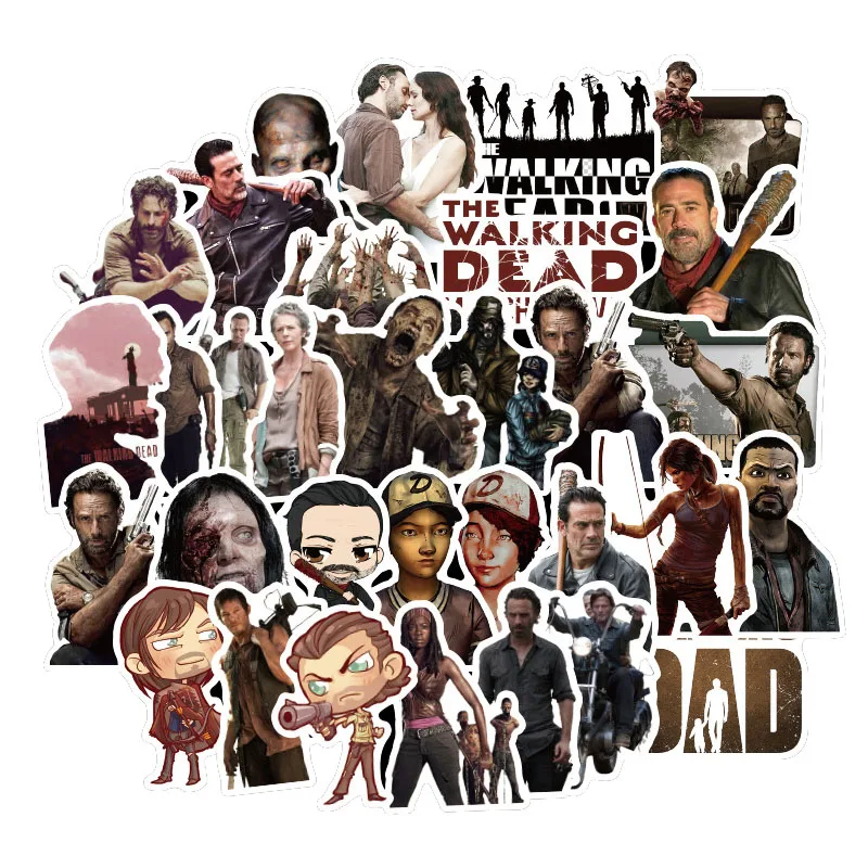 50Pcs Walking Dead Vintage Action Movie Stickers For Scrapbooking Laptop Phone Motorcycle Skateboard Luggage Toy Sticker Decals