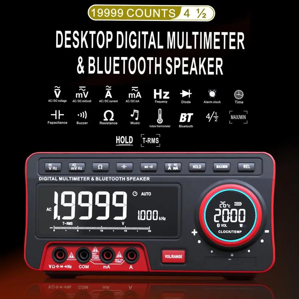 

ZOYI T-RMS Desk-type Digital Multimeter & BT Speaker AC/DC Current Voltage Meter Auto/Manual Range ZT-5566 19999 counts