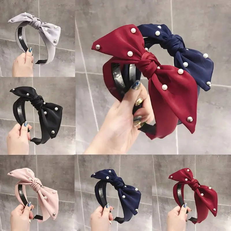 EDCRFV женский бант с кроличьими ушками оголовье искусственный жемчуг бисер нескользящий широкий обруч для волос