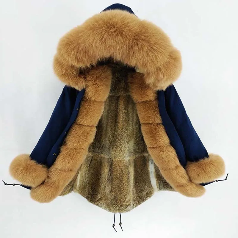 

2019 Long Parka Women Natural Fox Fur Collar Hood Real Rabbit Fur Liner Thick Warm Winter Jacket Streetwear Brand Real Fur Coat