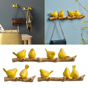 

3Pcs Wall Mount Resin Coat Robe Hook Birds On tree Branch Hanger
