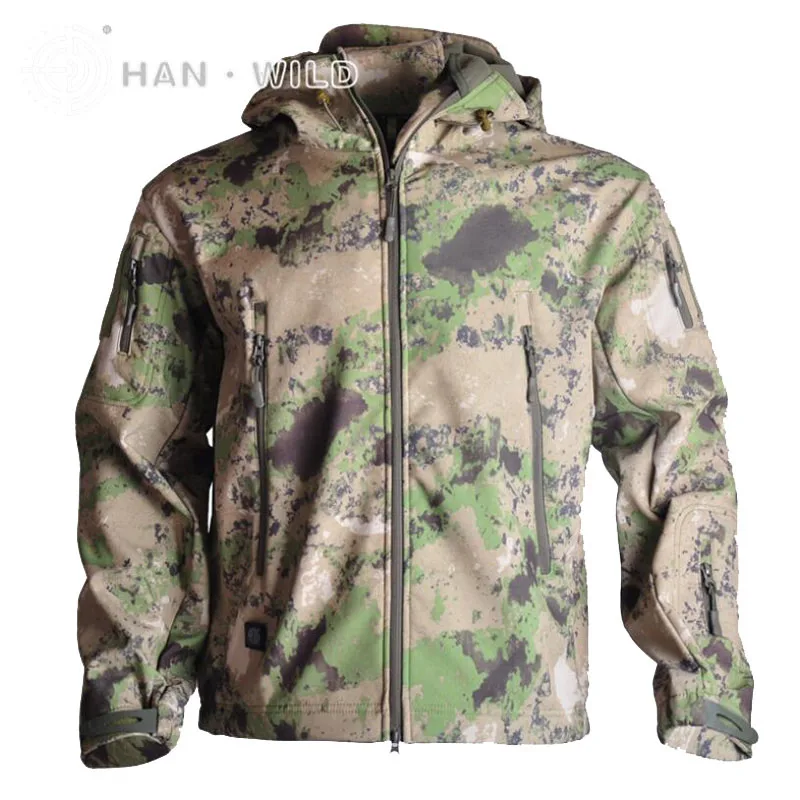 Green Camouflage Армейская тактическая куртка софтшелл TAD камуфляжная охотничья одежда для походов кемпинга ветрозащитная куртка с капюшоном S-XXXL - Цвет: Green Camouflage