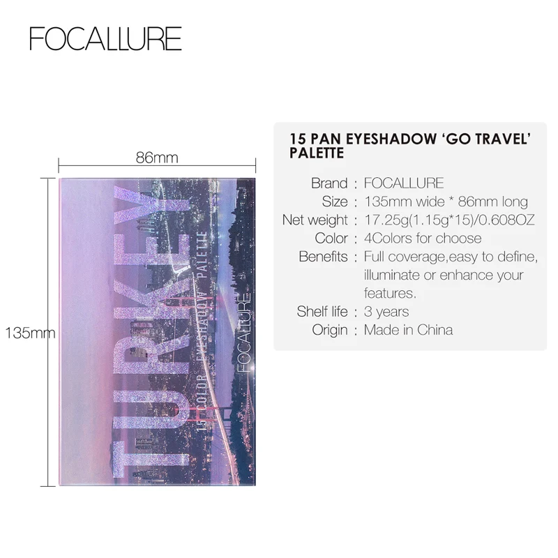 FOCALLURE GO TRAVEL Matte Eyeshadow Palette Shimmery Silky Powder Long Lasting Pigment Pressed Glitter Eye Shadow Pallete Makeup