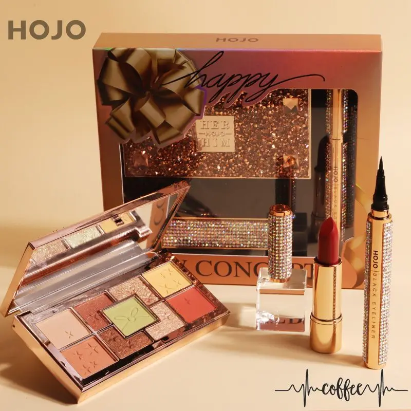 

3pcs Makeup Set Noble luxury diamond makeup gift box 9 color Eyeshadow lipstick Eyeliner Long Lasting Waterproof Cosmetic Kit