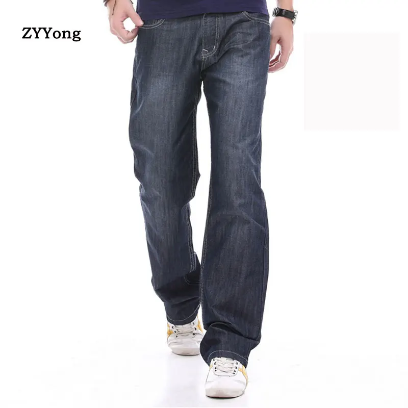 

New 2020 Fashion Men Jeans Cowboy Straight Loose Baggy Harem Denim Pants Casual Cotton Wide Leg Trousers Blue Plus Size 28-44