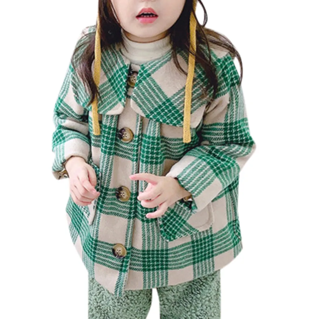 SAGACE Winter Baby Girl Coat Plaid Wool Jackets For Kids For Christmas Cute Winter Button Jacket Outwear Toddler Girl Coats