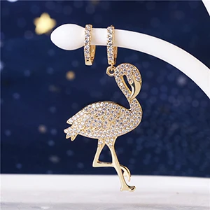 Flamingo Маленькие женские серьги-кольца, фианит, фламинго, морской конек, собака, дьявол, арбуз, осьминог, попугай, лимонный коктейль, радужные ювелирные изделия, золотой цвет, для детей - Окраска металла: Flamingo