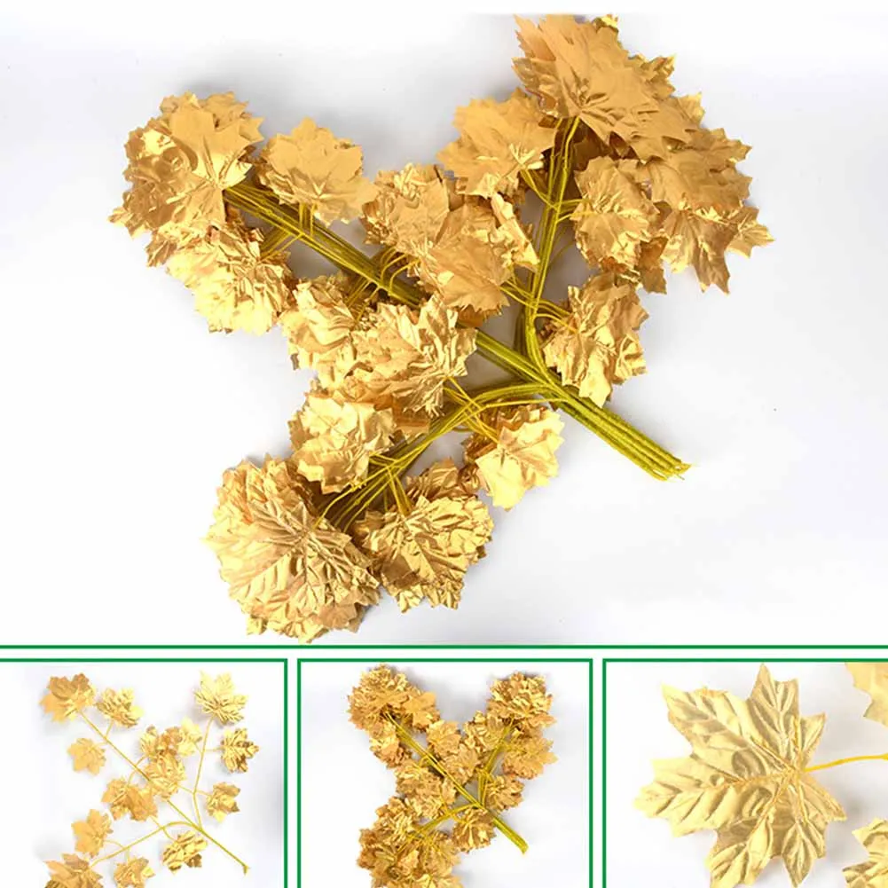 12 шт. Искусственные золотые кленовые листья моделирование декоративное кленовые листья осенние листья для домашнего свадебного декора золотой