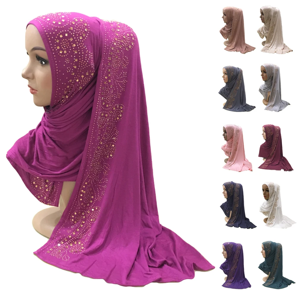 

Muslim Hijab Scarf Women Long Shawl Wrap Glitter Hijabs Headband Headscarf Turban Bandana Stoles Solid Arab Ramadan 160*50cm