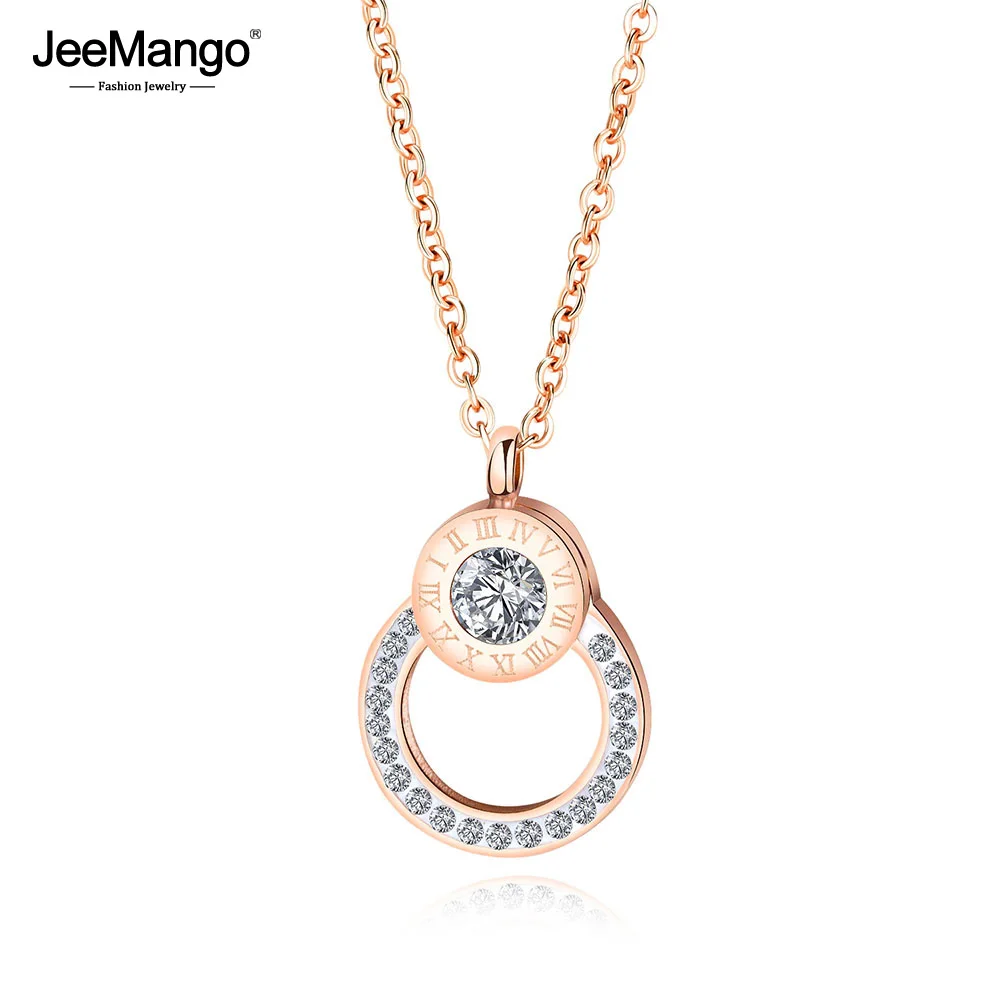 JeeMango Трендовое колье-чокер из нержавеющей стали розовое золото AAA циркон римские