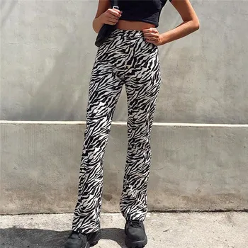 

Fashion Zebra Animal Print Wide Leg Pants Women Fall Winter Casual Trousers Sexy High Waist Bell Bottom Pants Spodnie DamskieO11