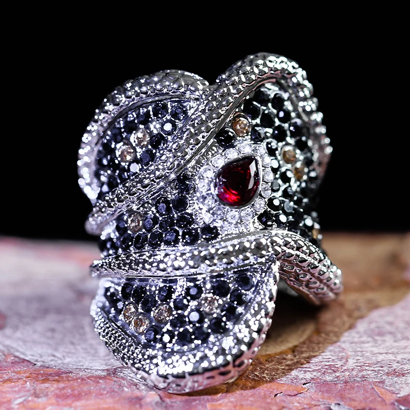 Vintage Punk Micro Paved Black CZ Stone Rings Luxury Heavy Teardrop Red Zircon Twist Finger Ring For Women Men Jewelry Z4M101 | Украшения и