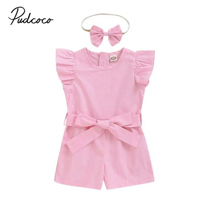 2020 г. Милый комбинезон для маленьких девочек Летний новый милый однотонный