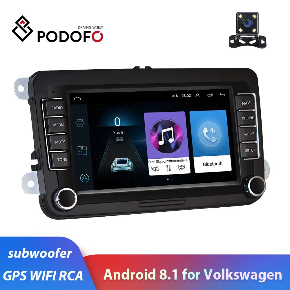 Podofo 2din автомобильный радиоприемник Android 8 1 7 &quotHD 1080P Авторадио с сенсорным экраном